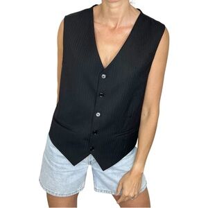 Boxy black pin stripe tailored menswear vest waist coat M